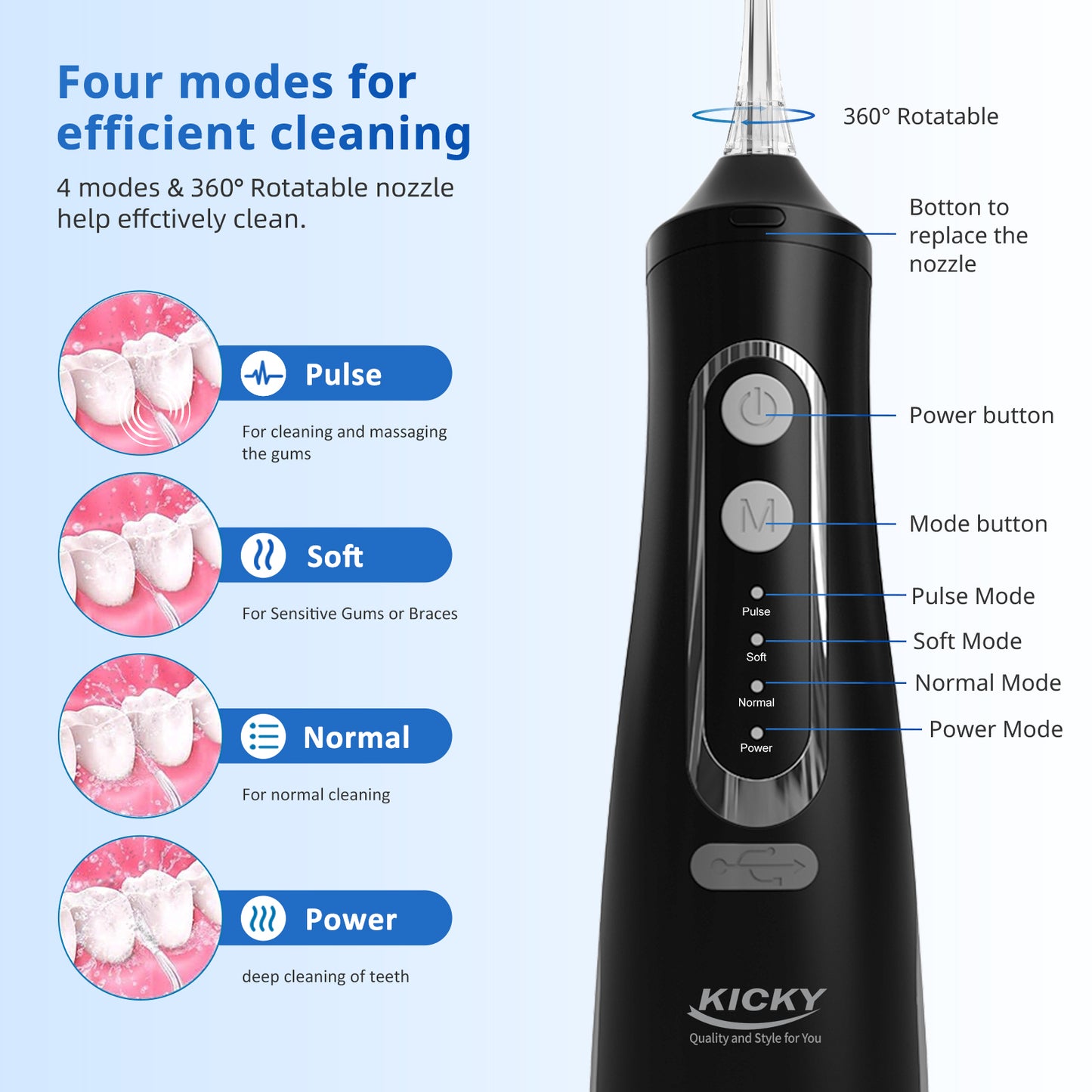 Power Water Flosser 310mL Water Tank Kicky K789 - Oral Care Essential