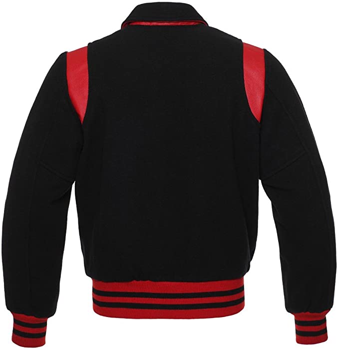 Black Wool/Red Leather Retro Varsity Jacket