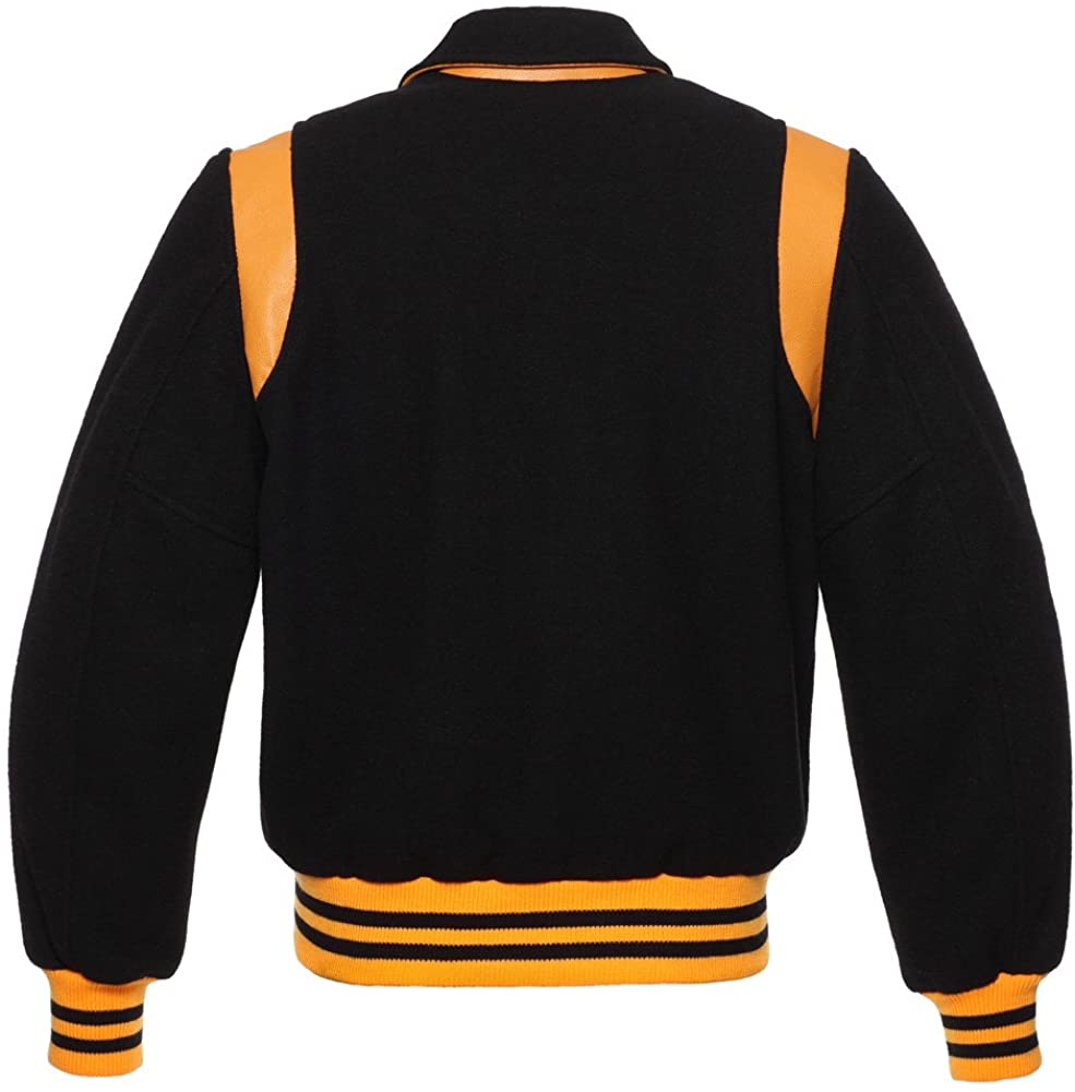 Black Wool/Yellow Leather Retro Varsity Jacket