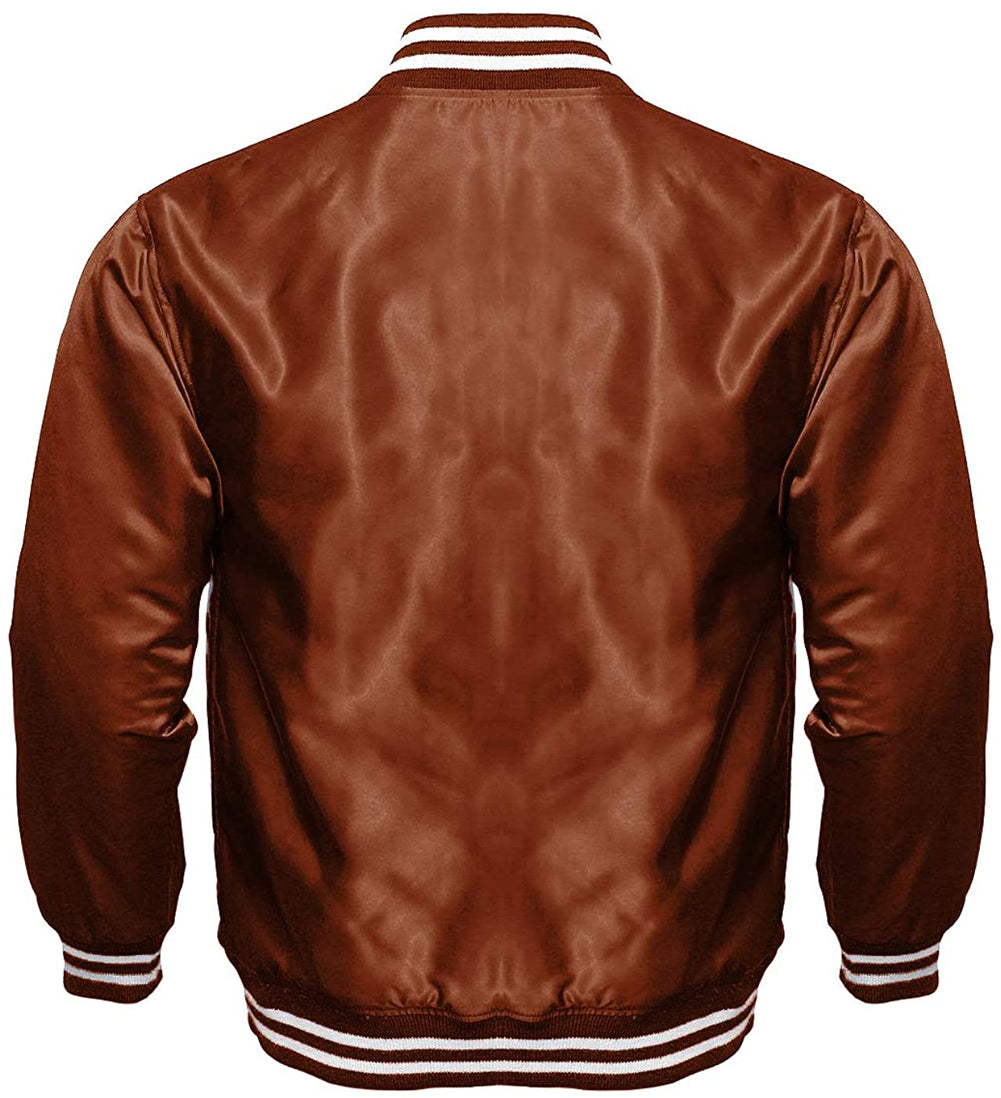 Satin Varsity Jacket Brown