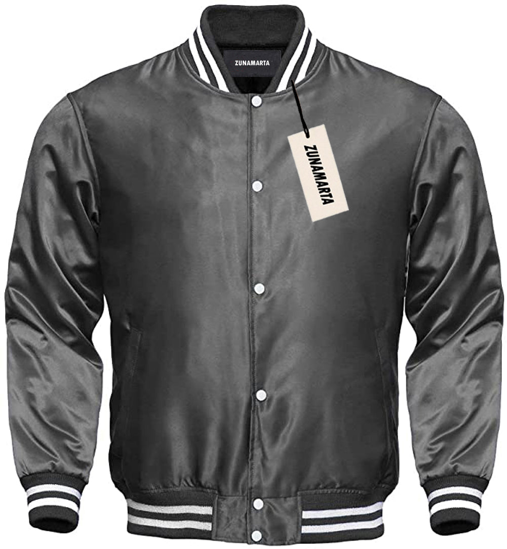 Satin Varsity Jacket Gray