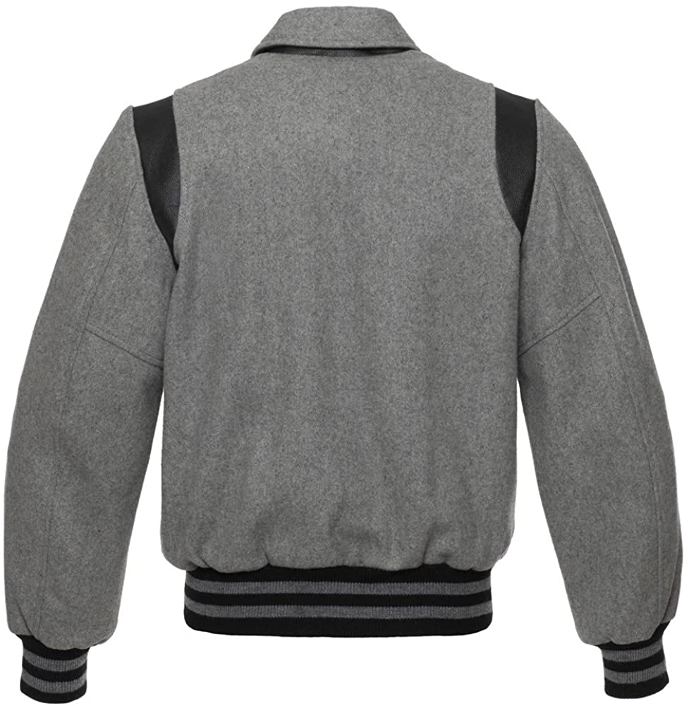 Gray Wool/Black Leather Retro Varsity Jacket