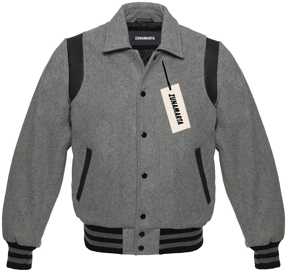 Gray Wool/Black Leather Retro Varsity Jacket