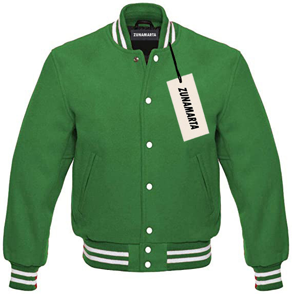 Green Melton Wool Varsity Jacket