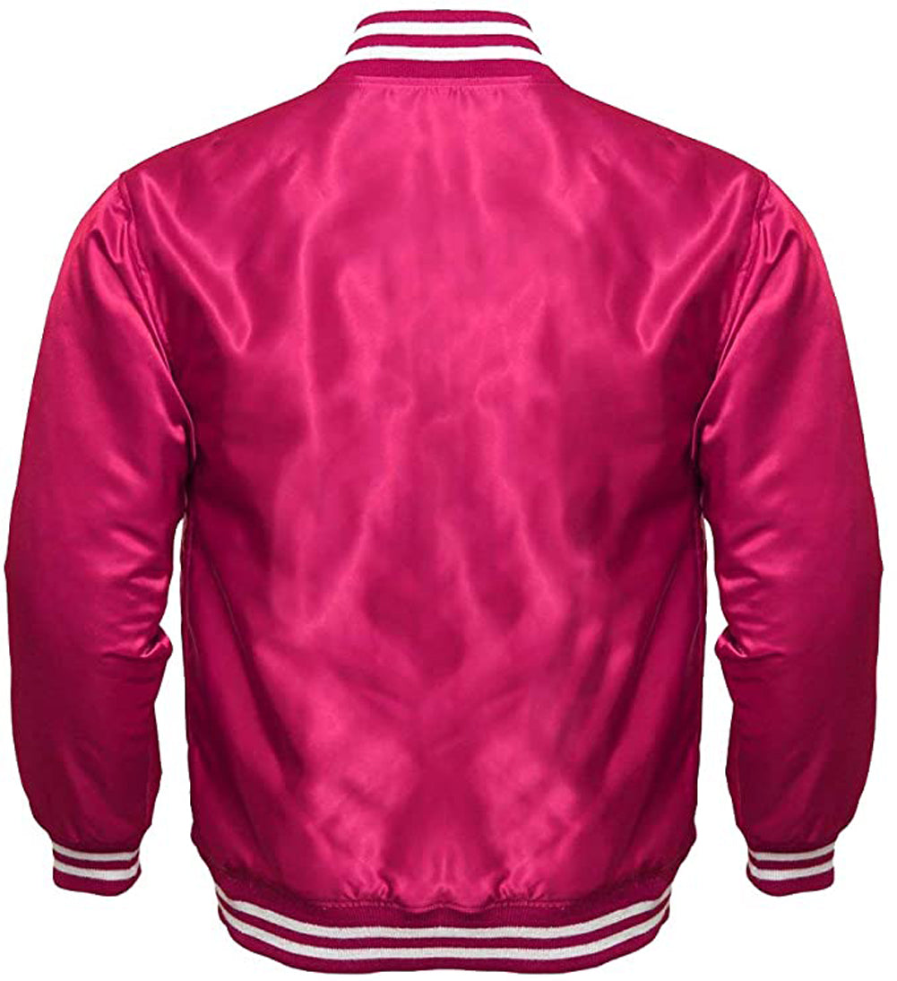 Satin Varsity Jacket Hot Pink