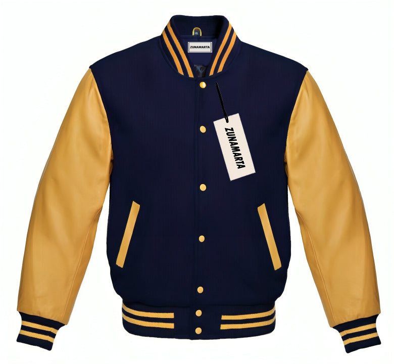 Navy Blue Wool/Gold Leather