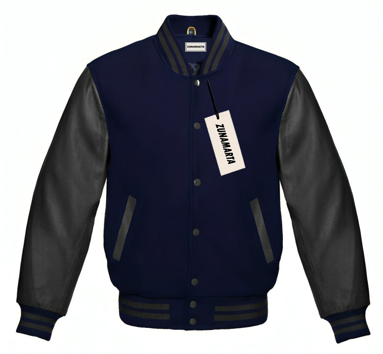 Navy Blue Wool/Black Leather