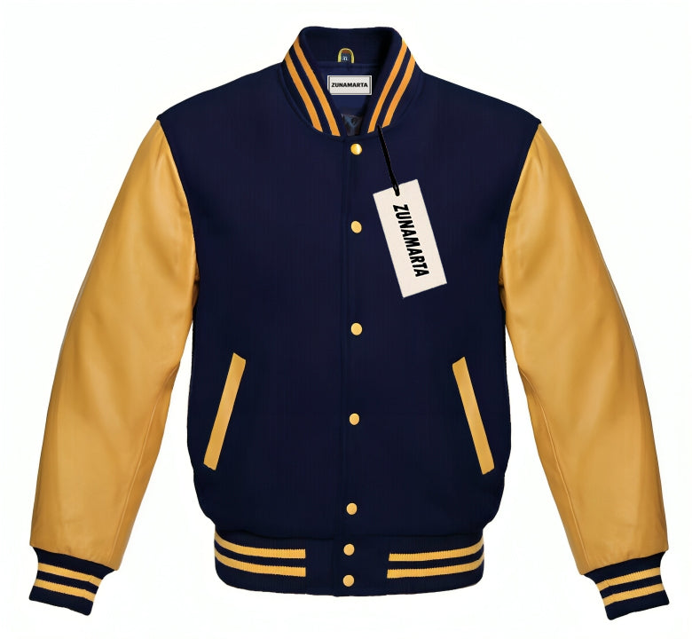 Navy Blue Wool/Gold Leather