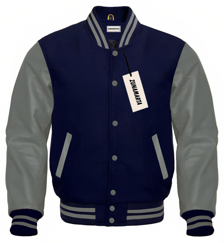 Navy Blue Wool/Gray Leather