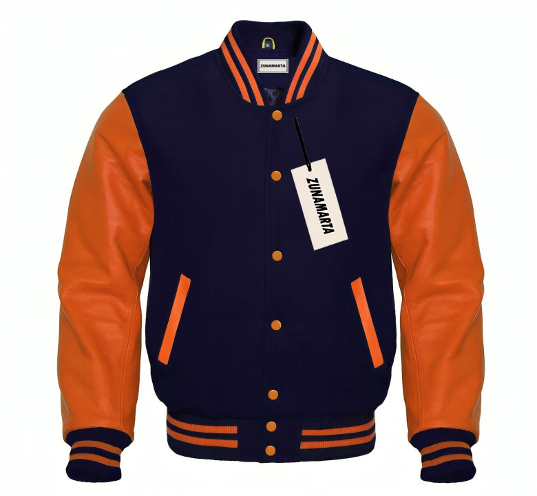 Navy Blue Wool/Orange Leather