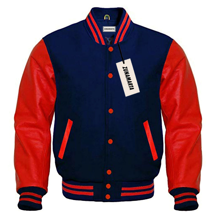 Navy Blue Wool/Red Leather