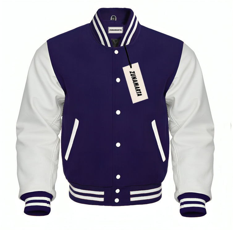 Navy Blue Wool/White Leather