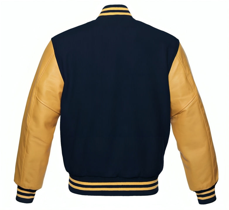 Navy Blue Wool/Gold Leather