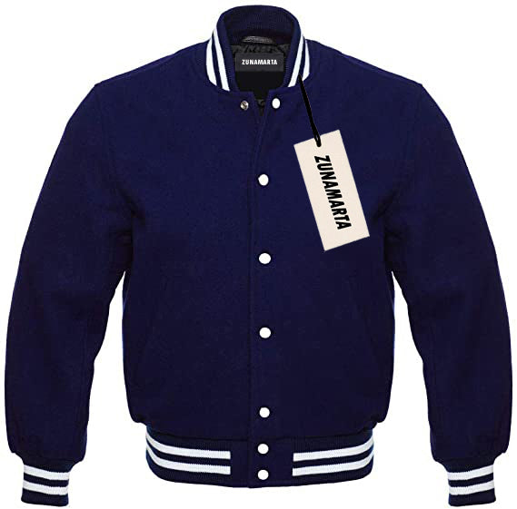 Navy Blue Melton Wool Varsity Jacket