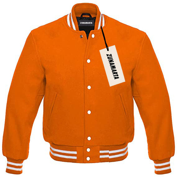 Orange Melton Wool Varsity Jacket