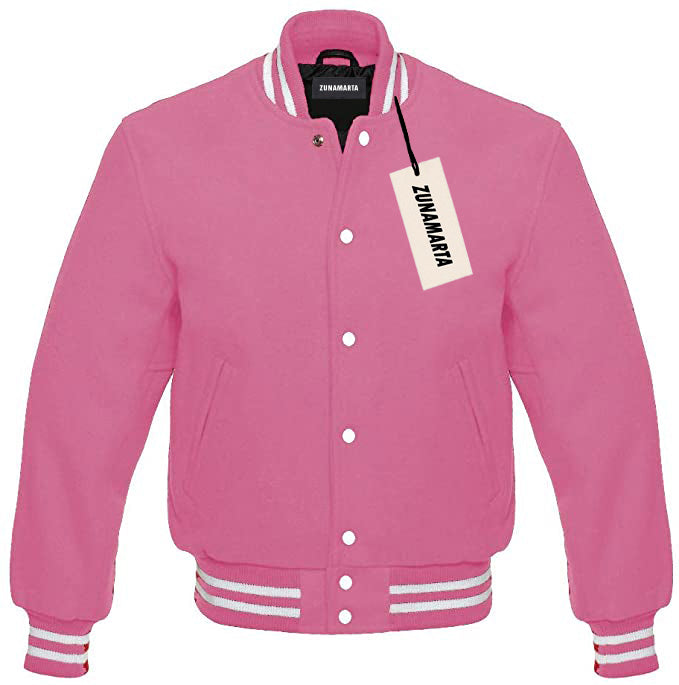 Pink Melton Wool Varsity Jacket