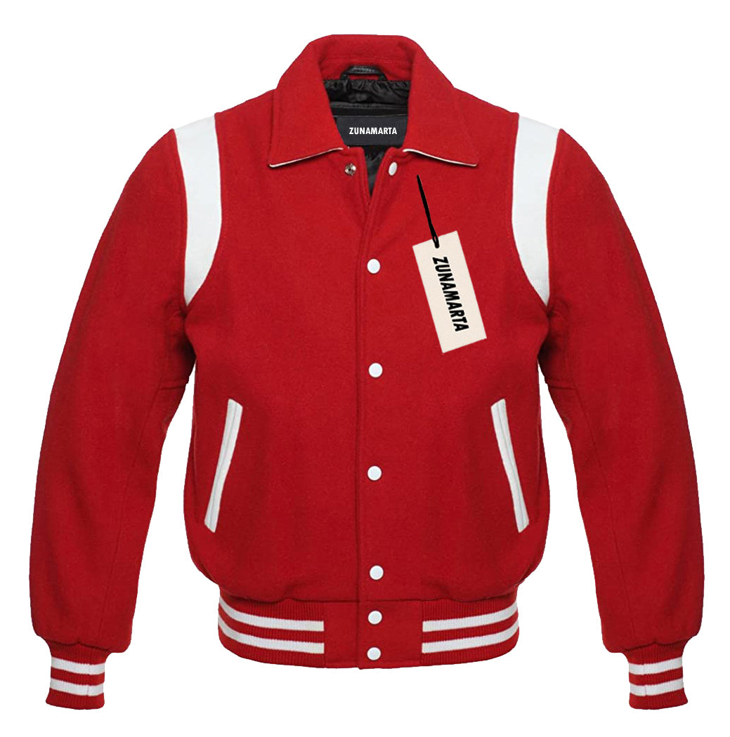 Red Wool/White Leather Retro Varsity Jacket