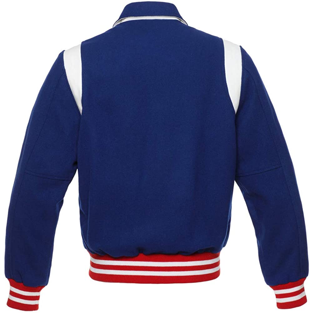 Blue Wool/White Leather Retro Varsity Jacket