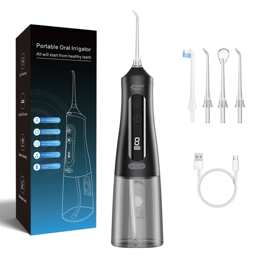 Smart Power Water Flosser – 9 Modes, 30-Day Battery, 360° Nozzle 350ML Tank K33