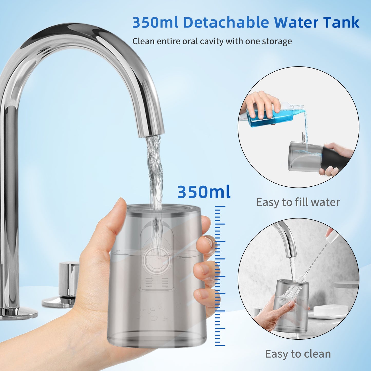 Smart Power Water Flosser – 9 Modes, 30-Day Battery, 360° Nozzle 350ML Tank K33