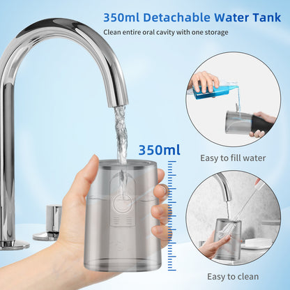 Smart Power Water Flosser – 9 Modes, 30-Day Battery, 360° Nozzle 350ML Tank K33
