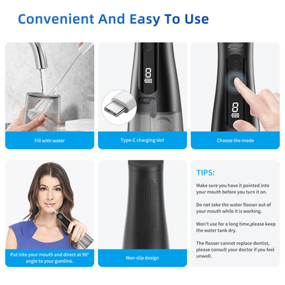 Smart Power Water Flosser – 9 Modes, 30-Day Battery, 360° Nozzle 350ML Tank K33