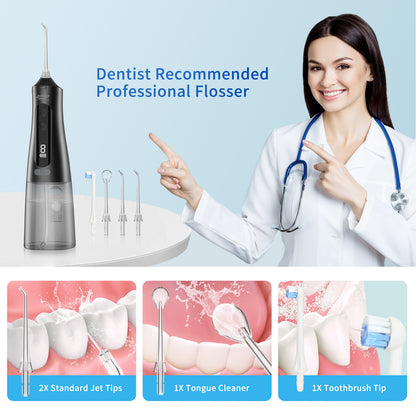 Smart Power Water Flosser – 9 Modes, 30-Day Battery, 360° Nozzle 350ML Tank K33