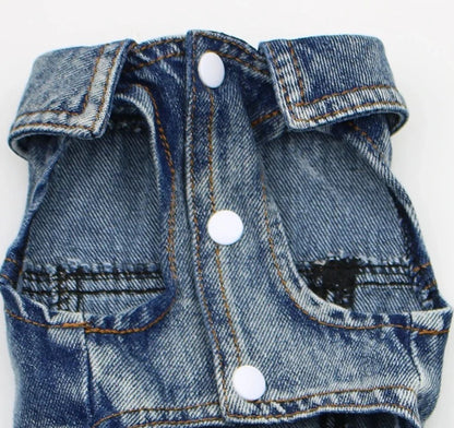 Stylish Dog Denim Jacket: Fashionable Denim Shirt with Lapel Harness for Small to Medium Dogs and Cats