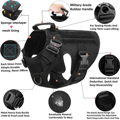 Tactical Military Vest for Dogs - German Shepherd, Golden Retriever, and All Breeds - Complete Training Harness and Leash Set, K9