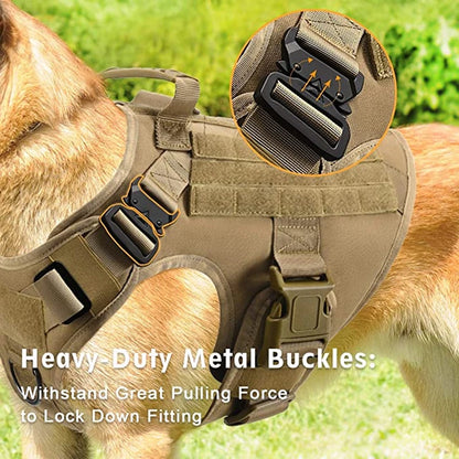 Tactical Military Vest for Dogs - German Shepherd, Golden Retriever, and All Breeds - Complete Training Harness and Leash Set, K9