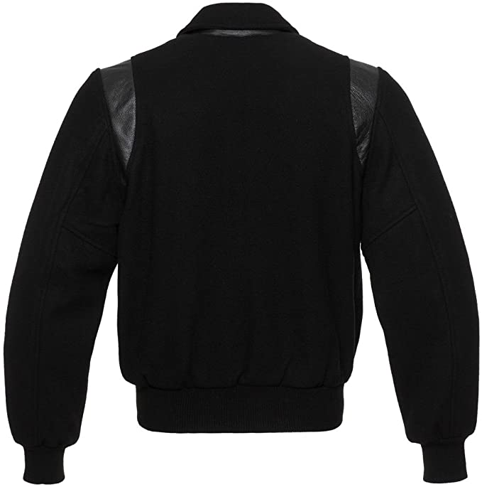 Black Wool/Black Leather Retro Varsity Jacket