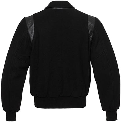 Black Wool/Black Leather Retro Varsity Jacket