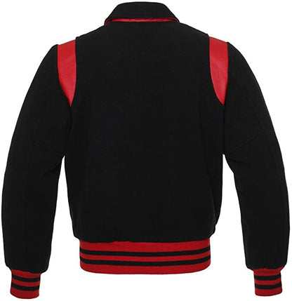 Black Wool/Red Leather Retro Varsity Jacket