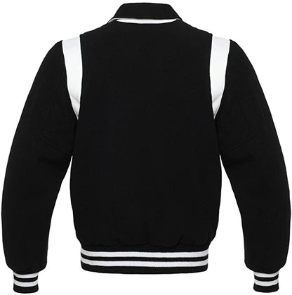 Black Wool/White Leather Retro Varsity Jacket