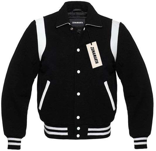 Black Wool/White Leather Retro Varsity Jacket