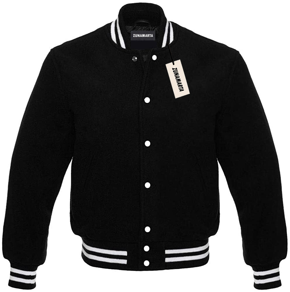 Black Melton Wool Varsity Jacket