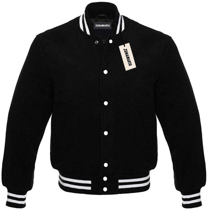 Black Melton Wool Varsity Jacket