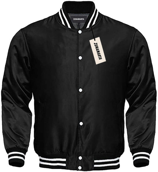 Satin Varsity Jacket Black