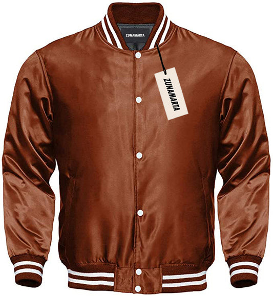 Satin Varsity Jacket Brown