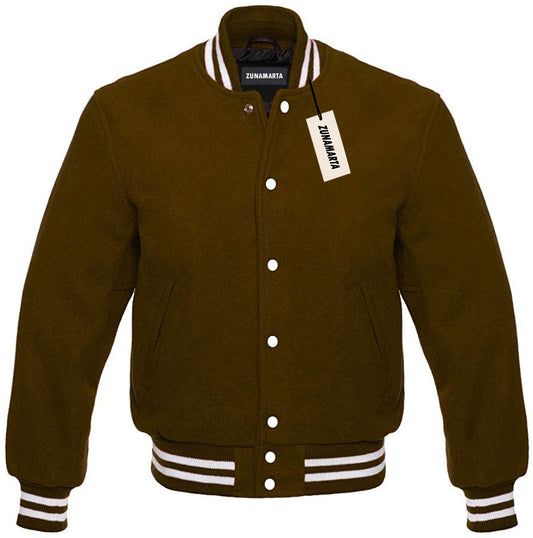 Brown Melton Wool Varsity Jacket