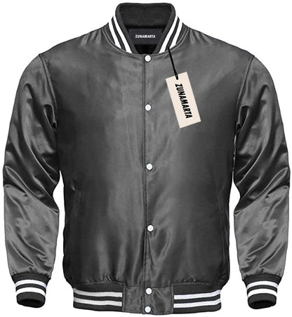 Satin Varsity Jacket Gray