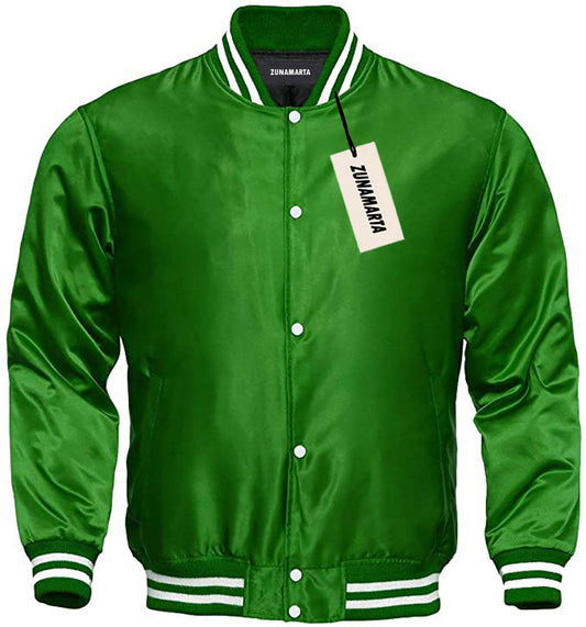 Satin Varsity Jacket Green