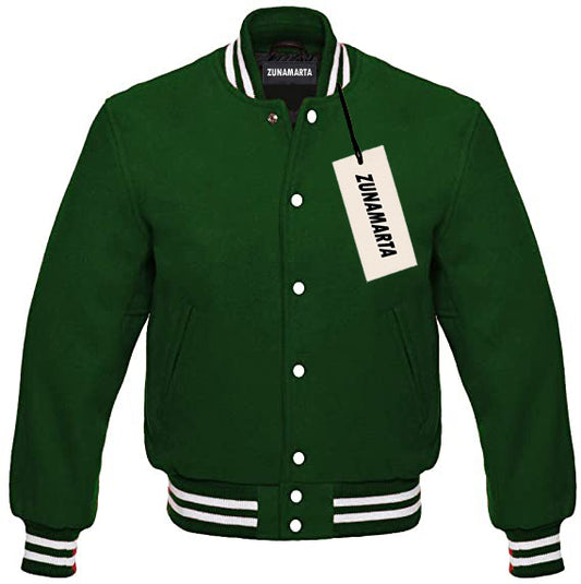 Forest Green Melton Wool Varsity Jacket