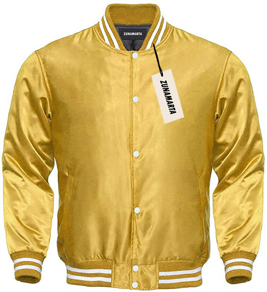 Satin Varsity Jacket Gold