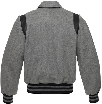 Gray Wool/Black Leather Retro Varsity Jacket