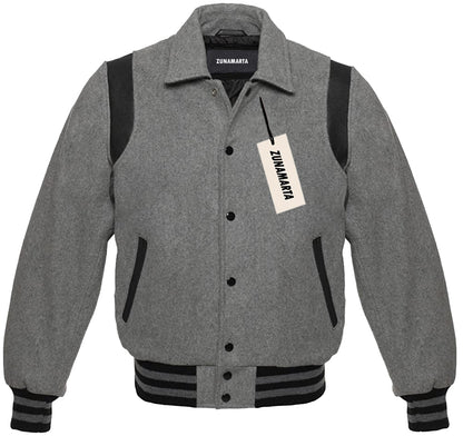 Gray Wool/Black Leather Retro Varsity Jacket