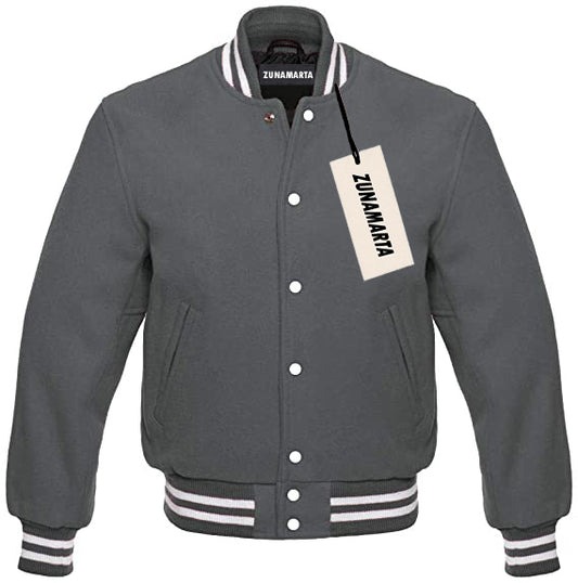 Gray Melton Wool Varsity Jacket
