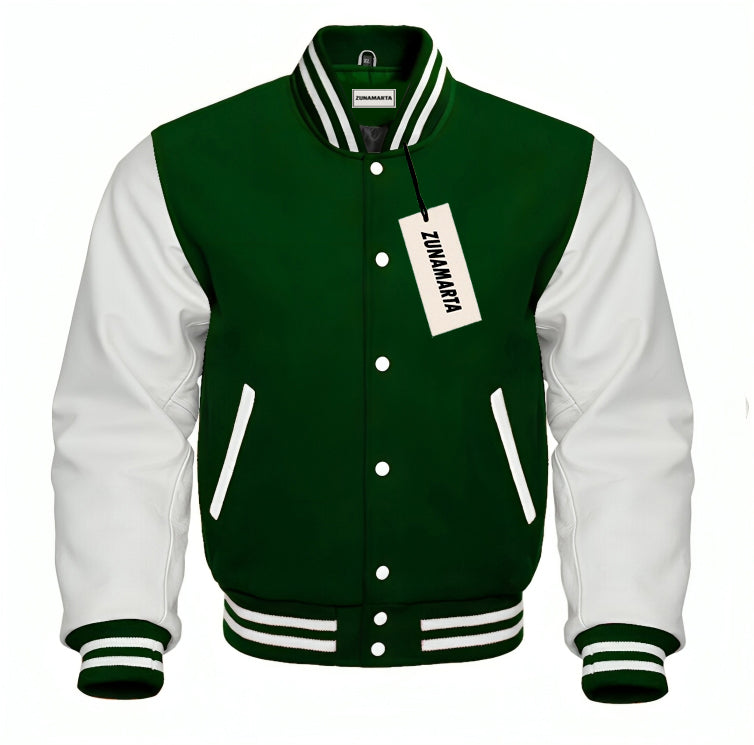 Dark Green Wool/White Leather