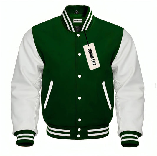 Dark Green Wool/White Leather
