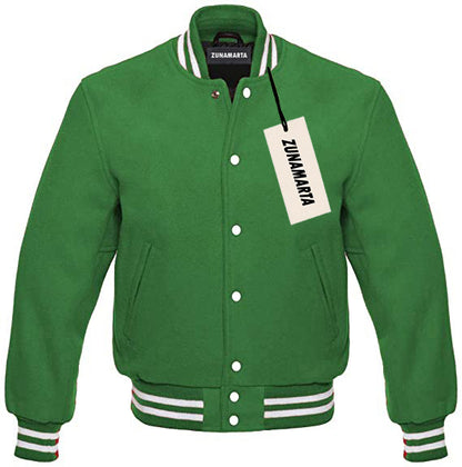 Green Melton Wool Varsity Jacket